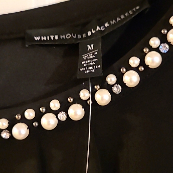 White House Black Market Black Dress with Pearl Embelishment NWT - Picture 2 of 5